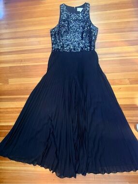 Mikael Aghal Black Sequin & Pleated Wide Leg Evening Jumpsuit - Size 12